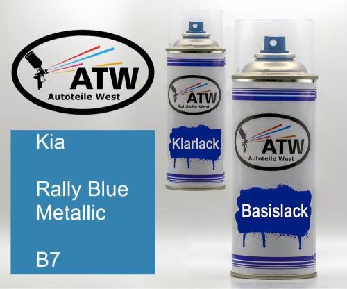 Kia, Rally Blue Metallic, B7: 400ml Sprühdose + 400ml Klarlack - Set, von ATW Autoteile West.